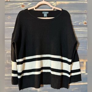 Black and White Striped Women's Wool and Cashmere Blend Sweater